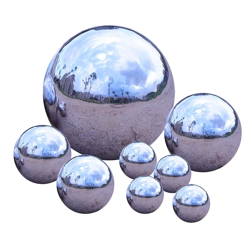 Kunjocy Stainless Steel Gazing Ball  8 Pcs 50-150 mm Mirror Polished Hollow Ball Reflective Garden Sphere  Floating Pond Balls Seamless Gazing Globe for Home Garden Ornament Decorations (Silver) - Image 1